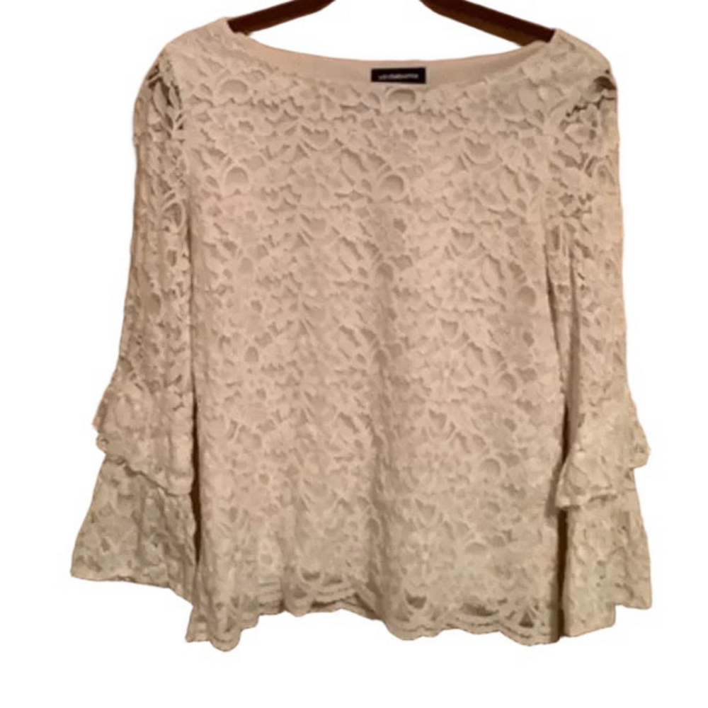LIZ CLAIBORNE ~ SOFT LACE BLOUSE~ BELL SLEEVES~ M
